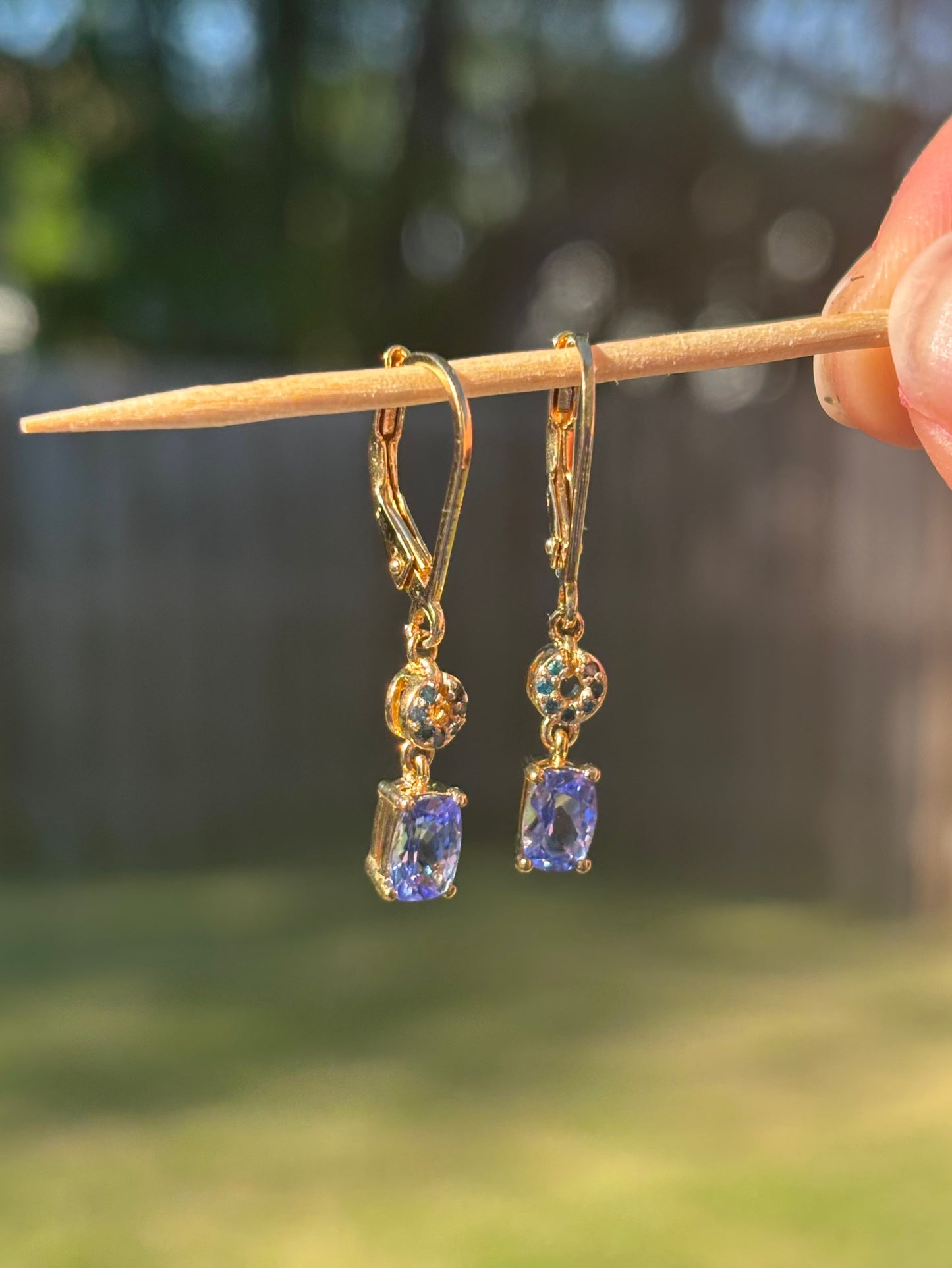 Gold Vermeil Blue Diamond and Tanzanite Dangle Earrings