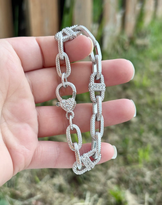 Judith Ripka Elongated Textured Diamonique Cable Link Bracelet