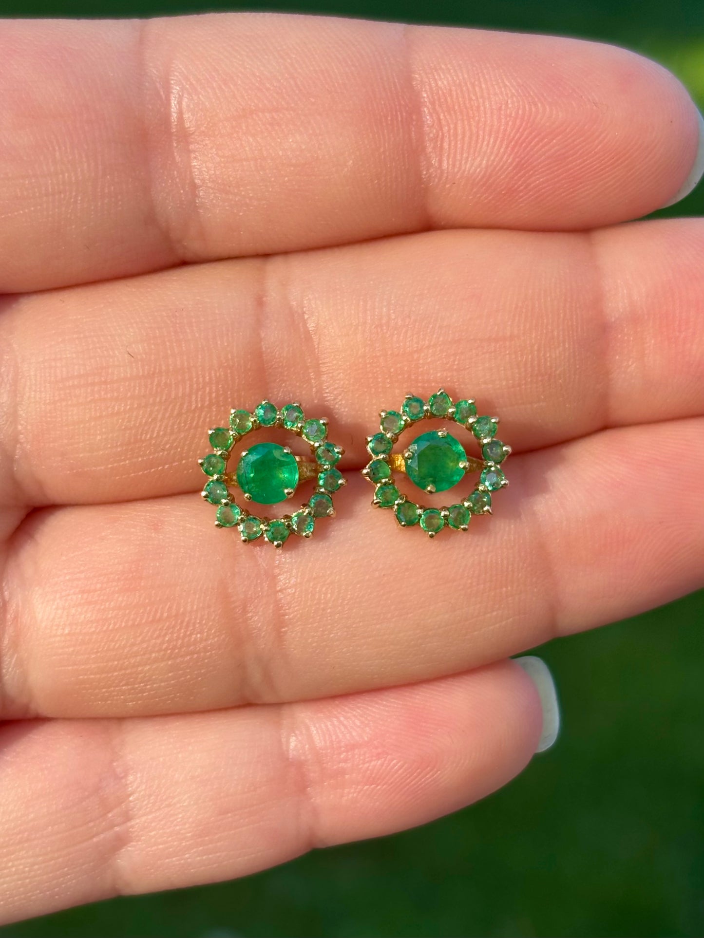 18K Gold Emerald Stud Earrings with 14K Removable Emerald Halo Jackets
