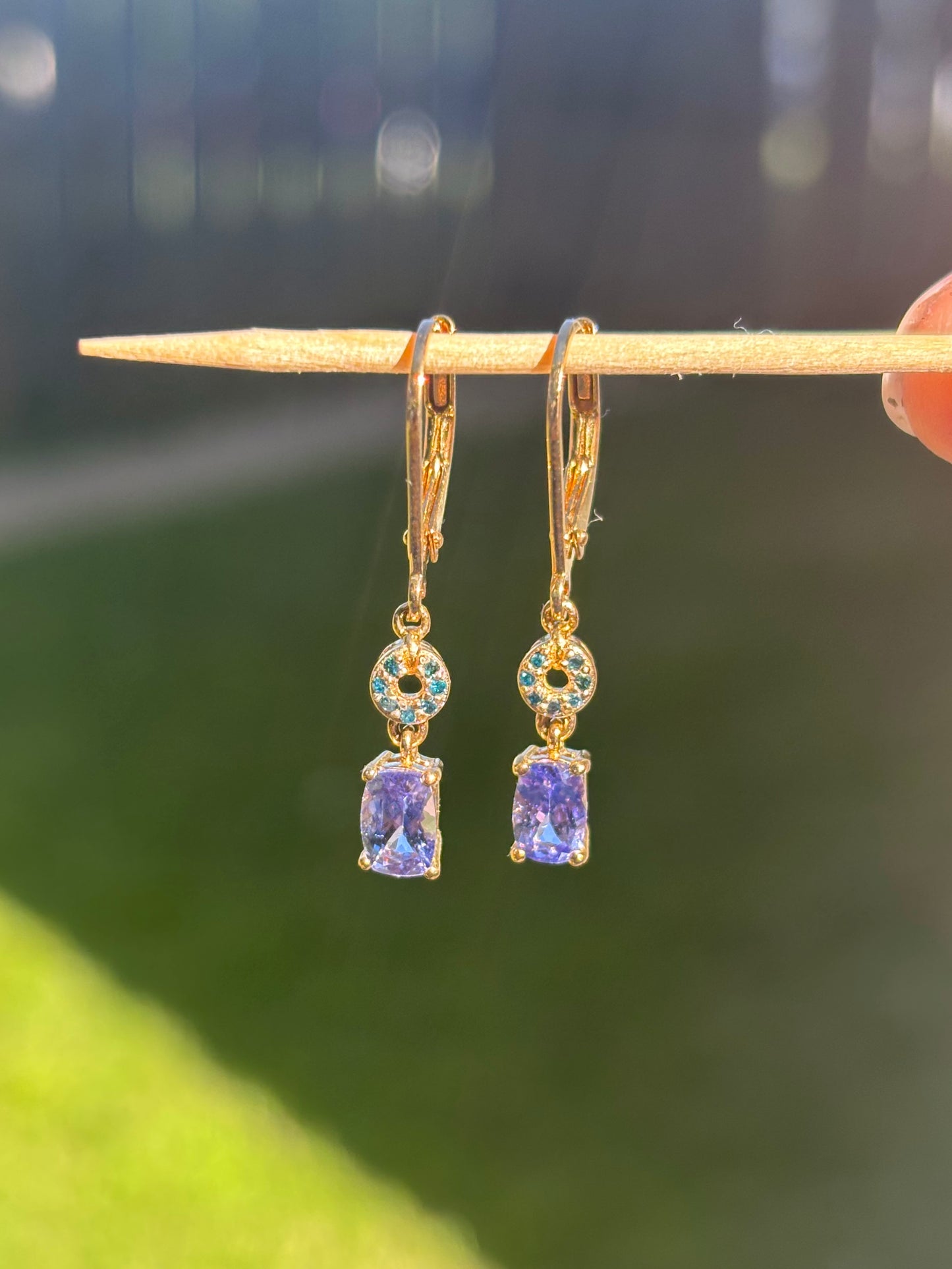 Gold Vermeil Blue Diamond and Tanzanite Dangle Earrings