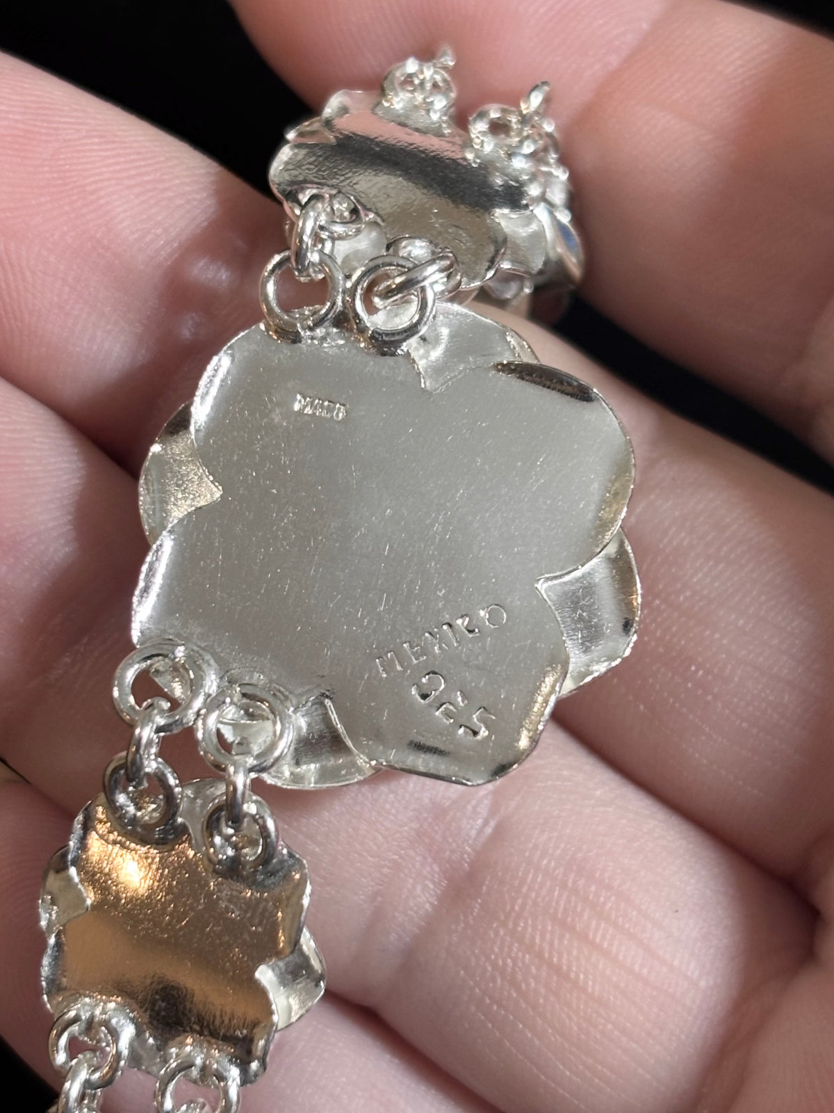 Vintage Mexican Sterling Silver Graduated Rose Necklace