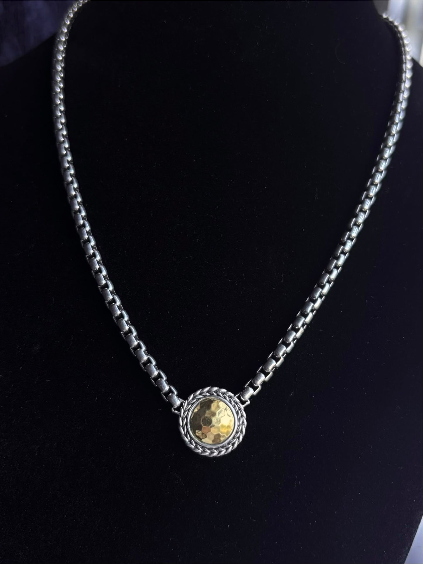 JAI by John Hardy 14K Gold Hammered Disk in Basketweave Halo Necklace