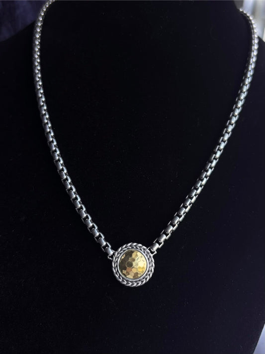 JAI by John Hardy 14K Gold Hammered Disk in Basketweave Halo Necklace