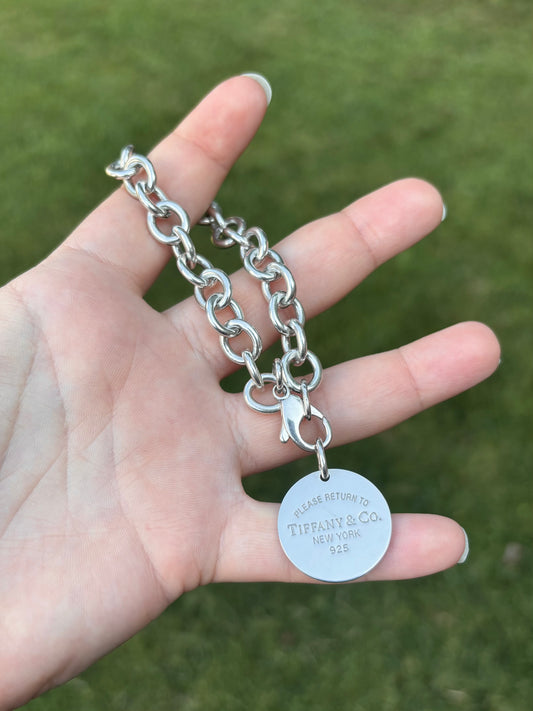 Tiffany & Co. Sterling Silver Oval Link Bracelet & Return to Tiffany Oval Tag Charm Set
