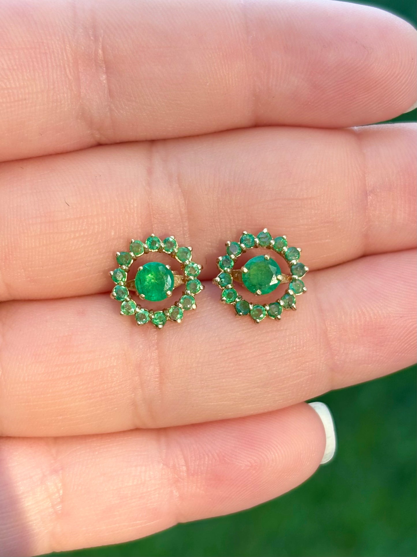 18K Gold Emerald Stud Earrings with 14K Removable Emerald Halo Jackets