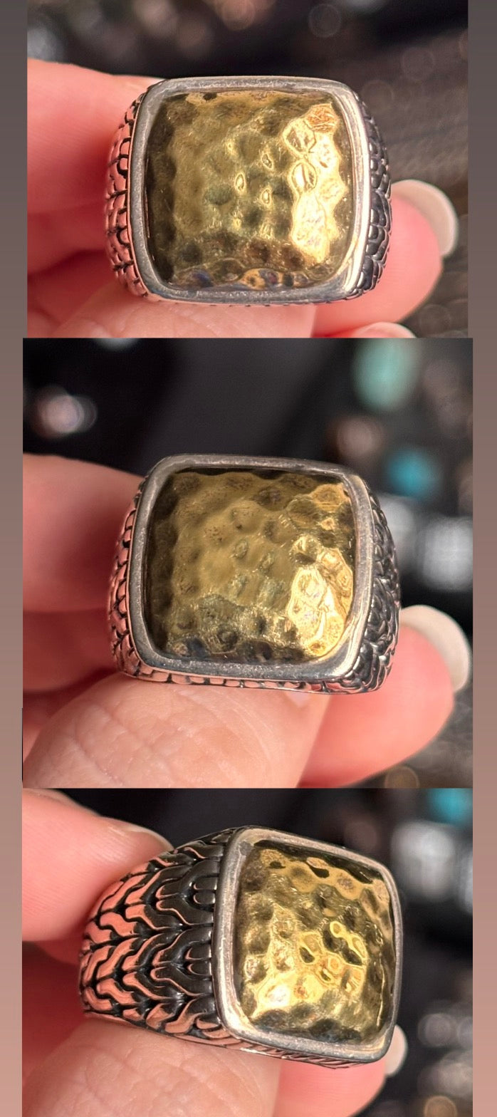 John Hardy Palu Hammered Chain 22K Yellow Gold & Sterling Silver Ring