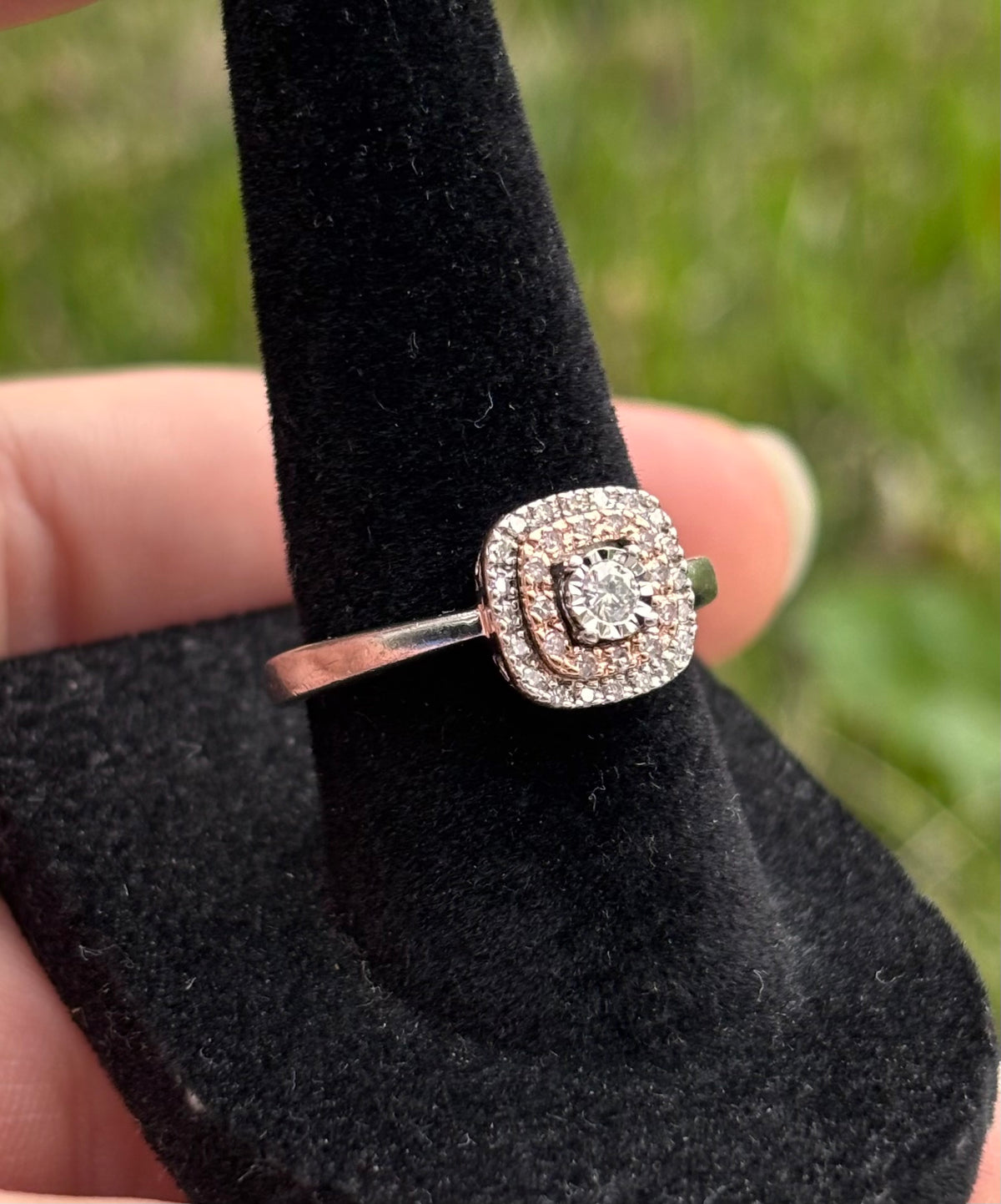 10K Rose Gold & Sterling Silver Natural Diamond Double Halo Ring