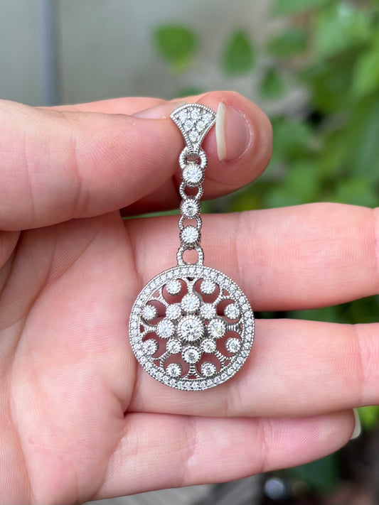 Judith Ripka Sterling Silver Diamonique Floral Medallion Pendant Enhancer