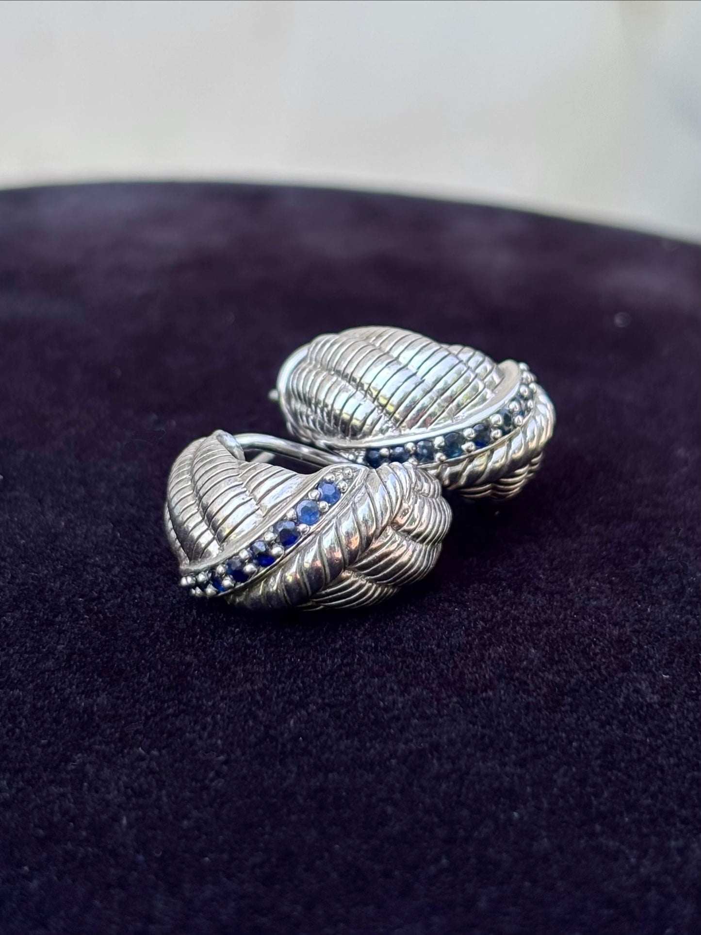 Judith Ripka Sterling Silver Natural Sapphire Ring & Matching Omega Back Earrings Set – Approx. 1.00 CTW