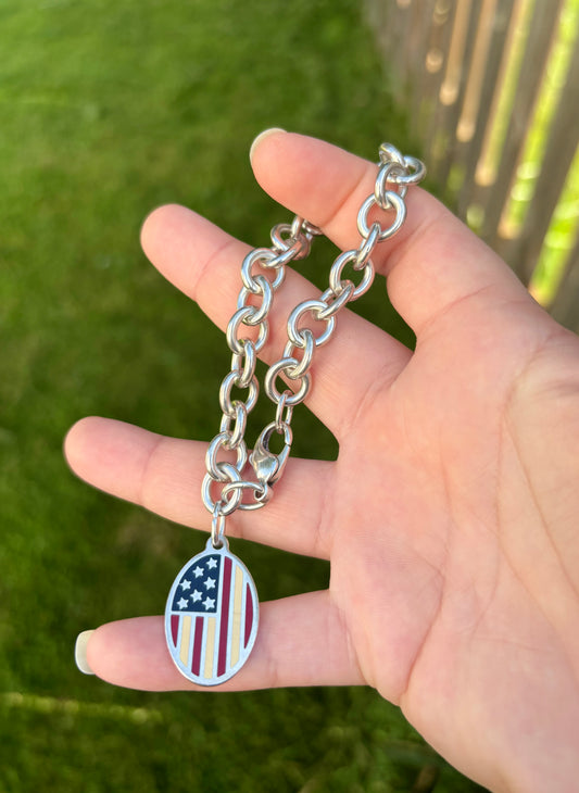 Tiffany & Co. Sterling Silver American Flag Oval Tag Bracelet