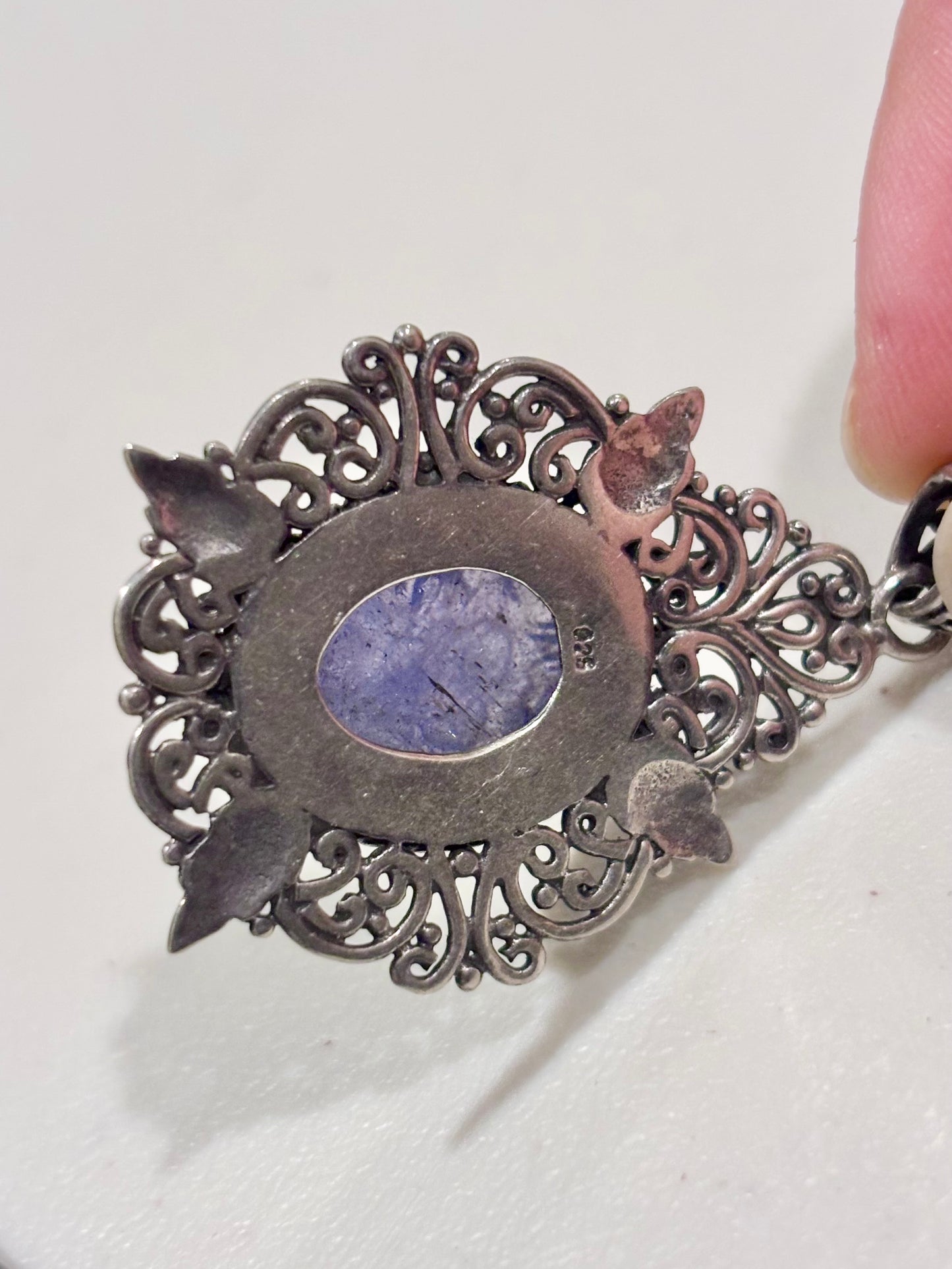 Carved Tanzanite in Elaborate Filigree Setting Pendant