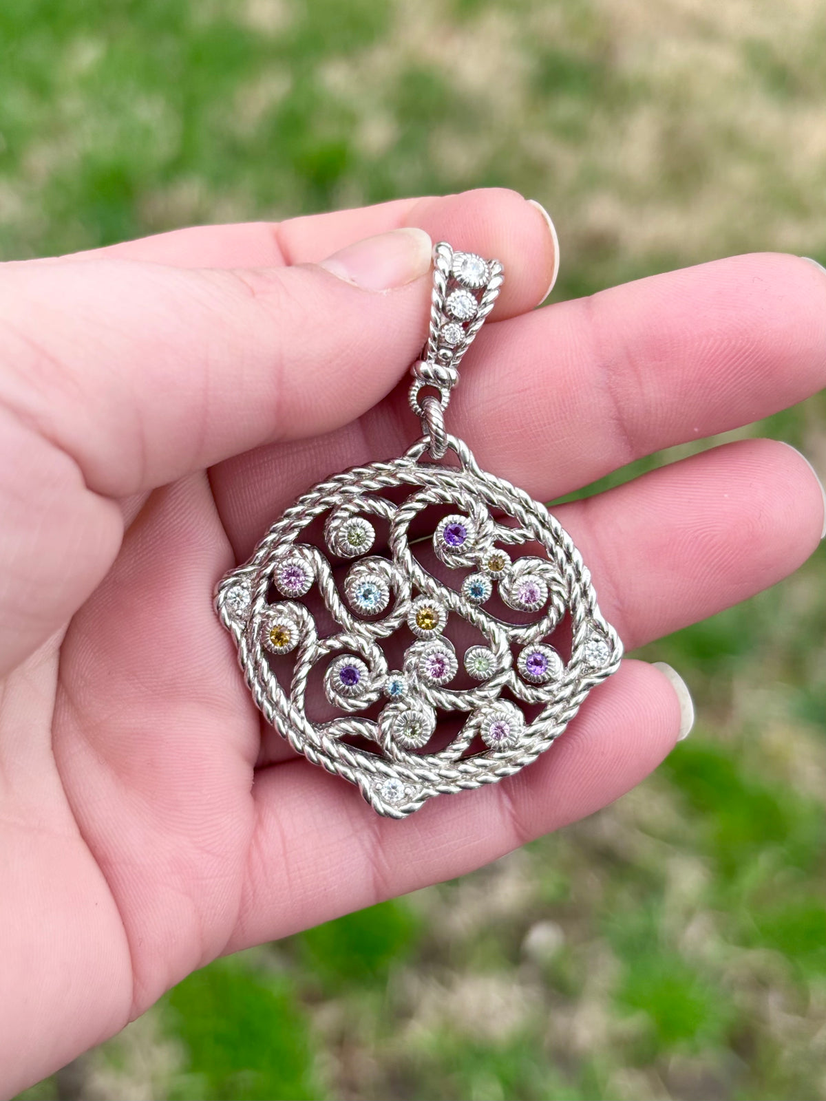 Judith Ripka Multi-Gemstone Swirly Pendant