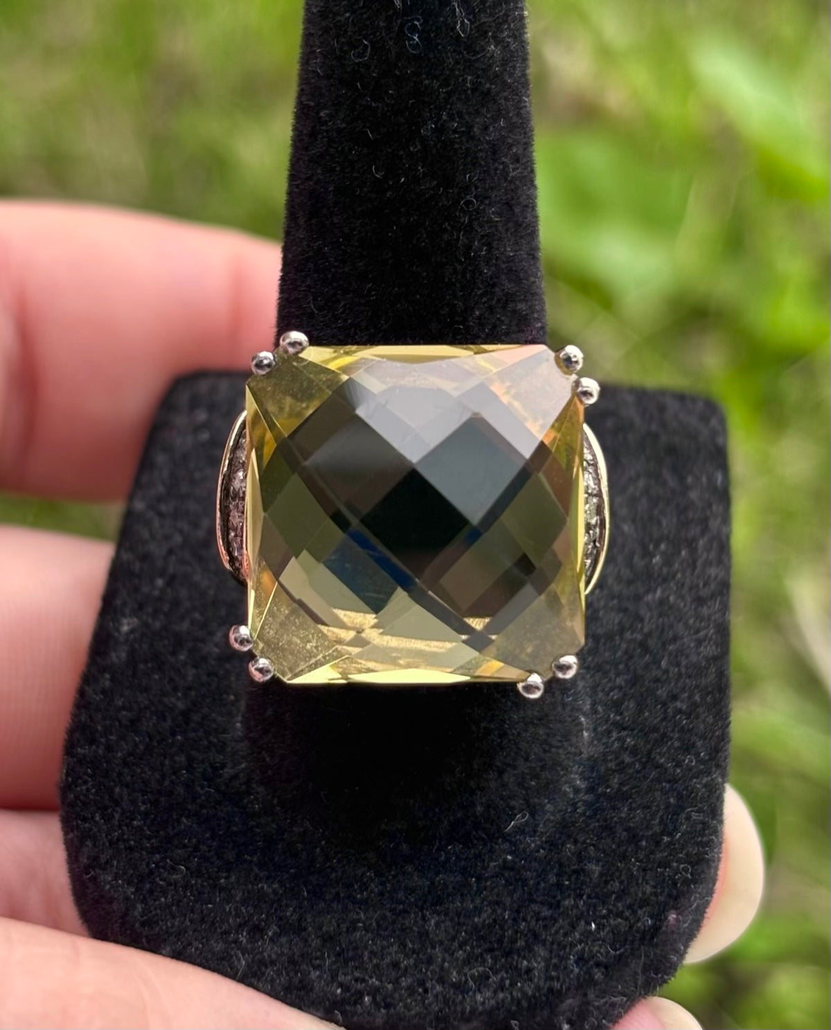 14K Gold & Sterling Silver Lemon Quartz & Diamond Statement Ring