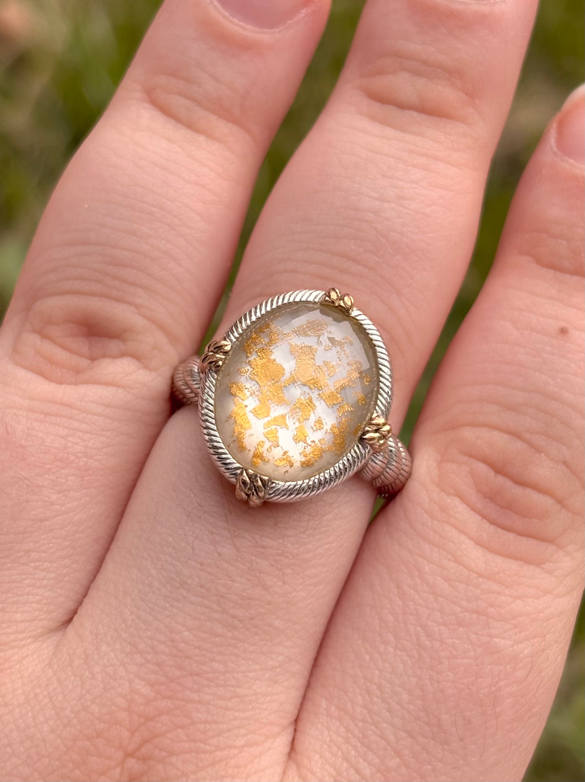 Judith Ripka Sterling Silver Quartz Gold Leaf MOP Doublet Ring