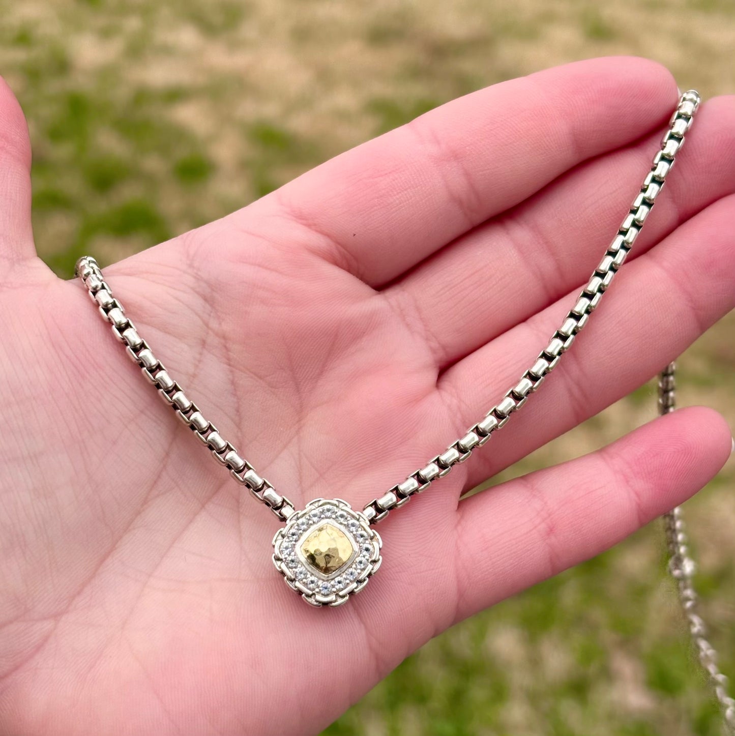JAI by John Hardy 14K Gold and 925 Silver Topaz Halo Necklace