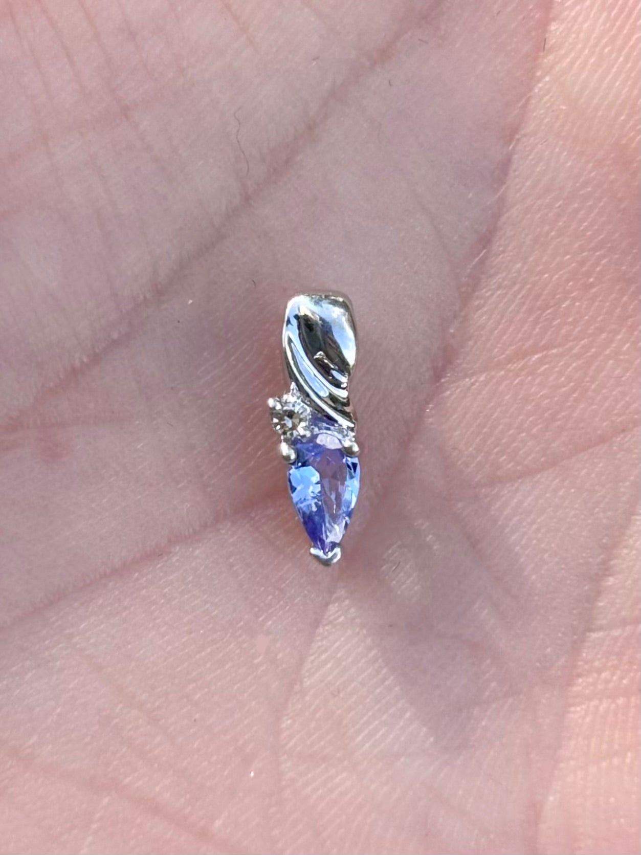 10K White Gold Pear Cut Tanzanite Diamond Pendant