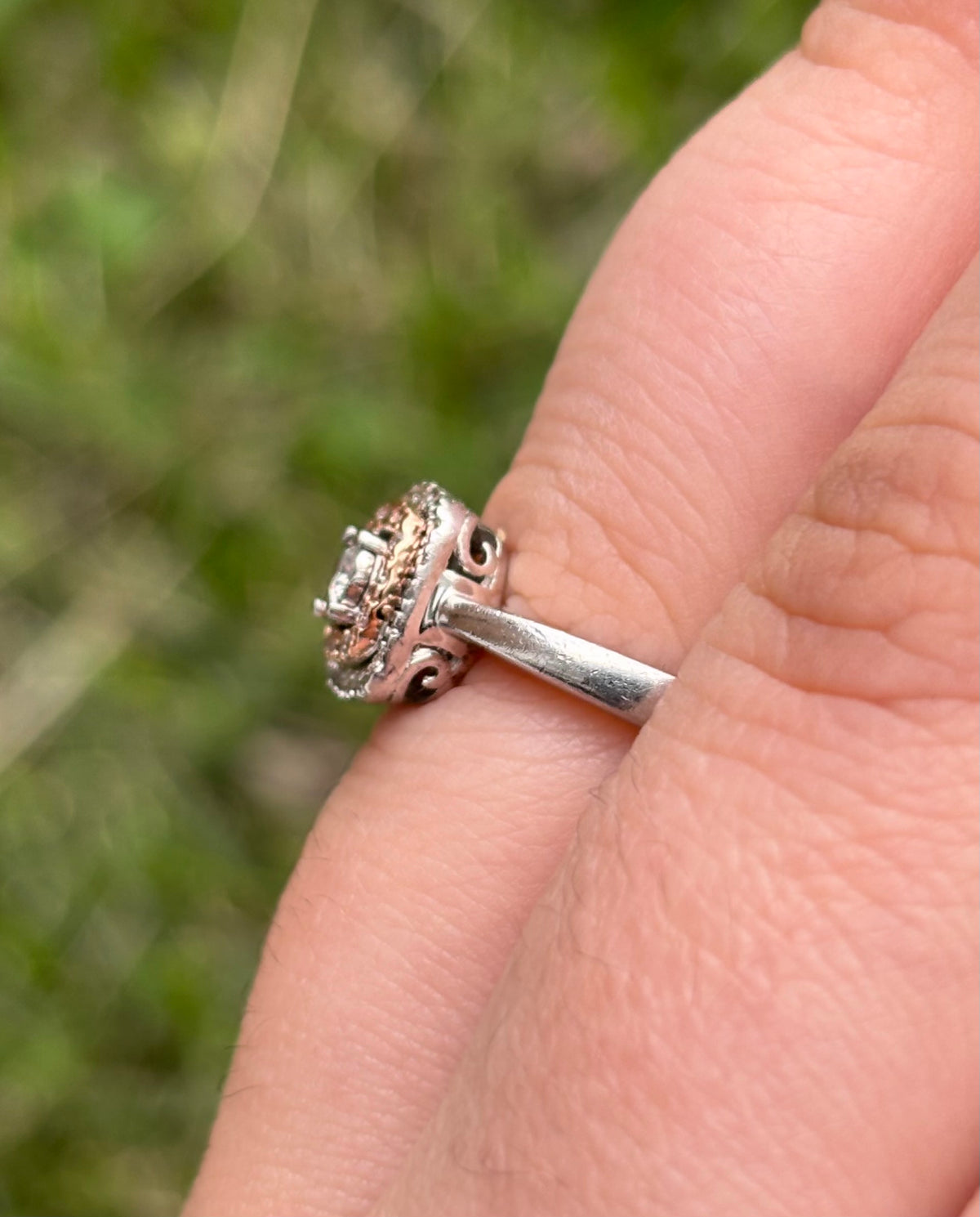 10K Rose Gold & Sterling Silver Natural Diamond Double Halo Ring