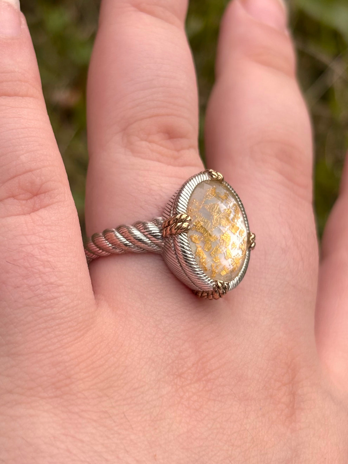 Judith Ripka Sterling Silver Quartz Gold Leaf MOP Doublet Ring