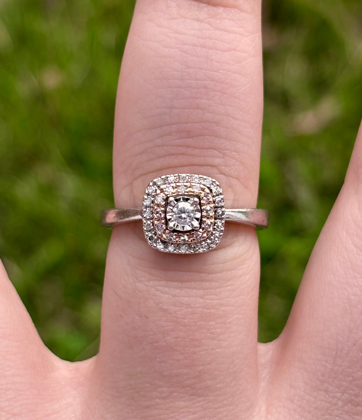 10K Rose Gold & Sterling Silver Natural Diamond Double Halo Ring