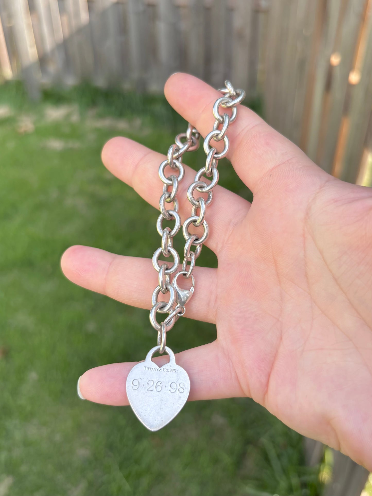 Vintage Tiffany & Co. Sterling Silver Heart Tag Cable Link Bracelet - Engraved
