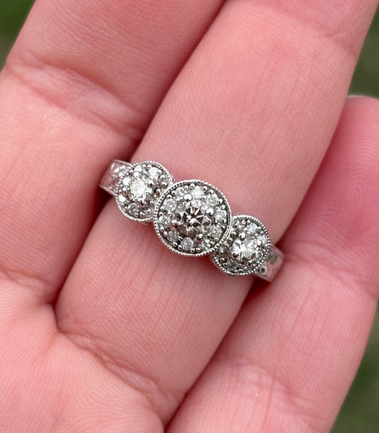 3 Stone Champagne Diamond Halo Ring
