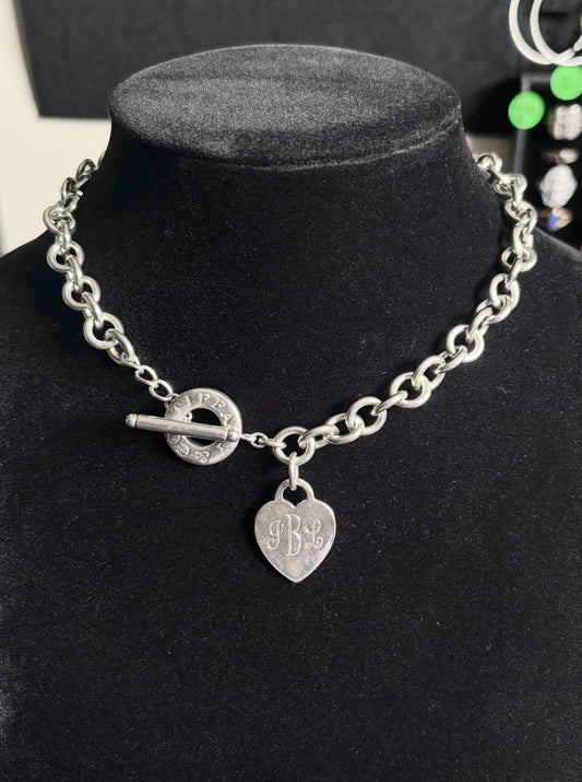 Tiffany & Co. Sterling Silver Heart Tag Toggle Link Necklace - Engraved