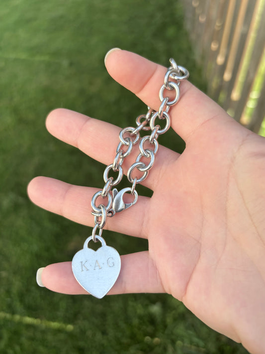 Tiffany & Co. Sterling Silver Flat Heart Tag Oval Link Bracelet
