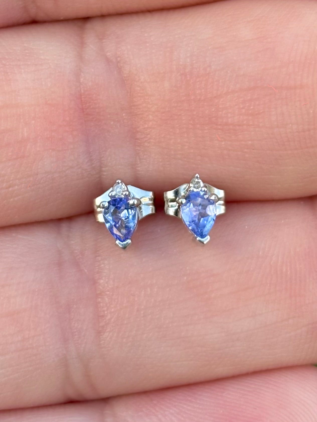 10k White Gold Pear Cut Tanzanite & Diamond Stud Earrings