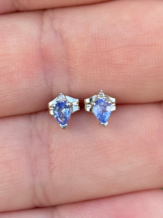 10k White Gold Pear Cut Tanzanite & Diamond Stud Earrings