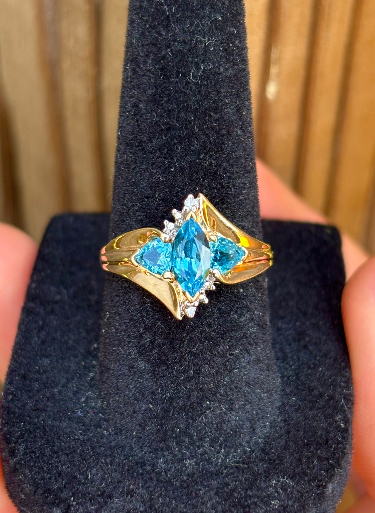10K Swiss Blue Topaz with Diamond Accents Ring