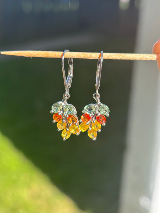 Multicolor Sapphire Leaf Dangle Earrings