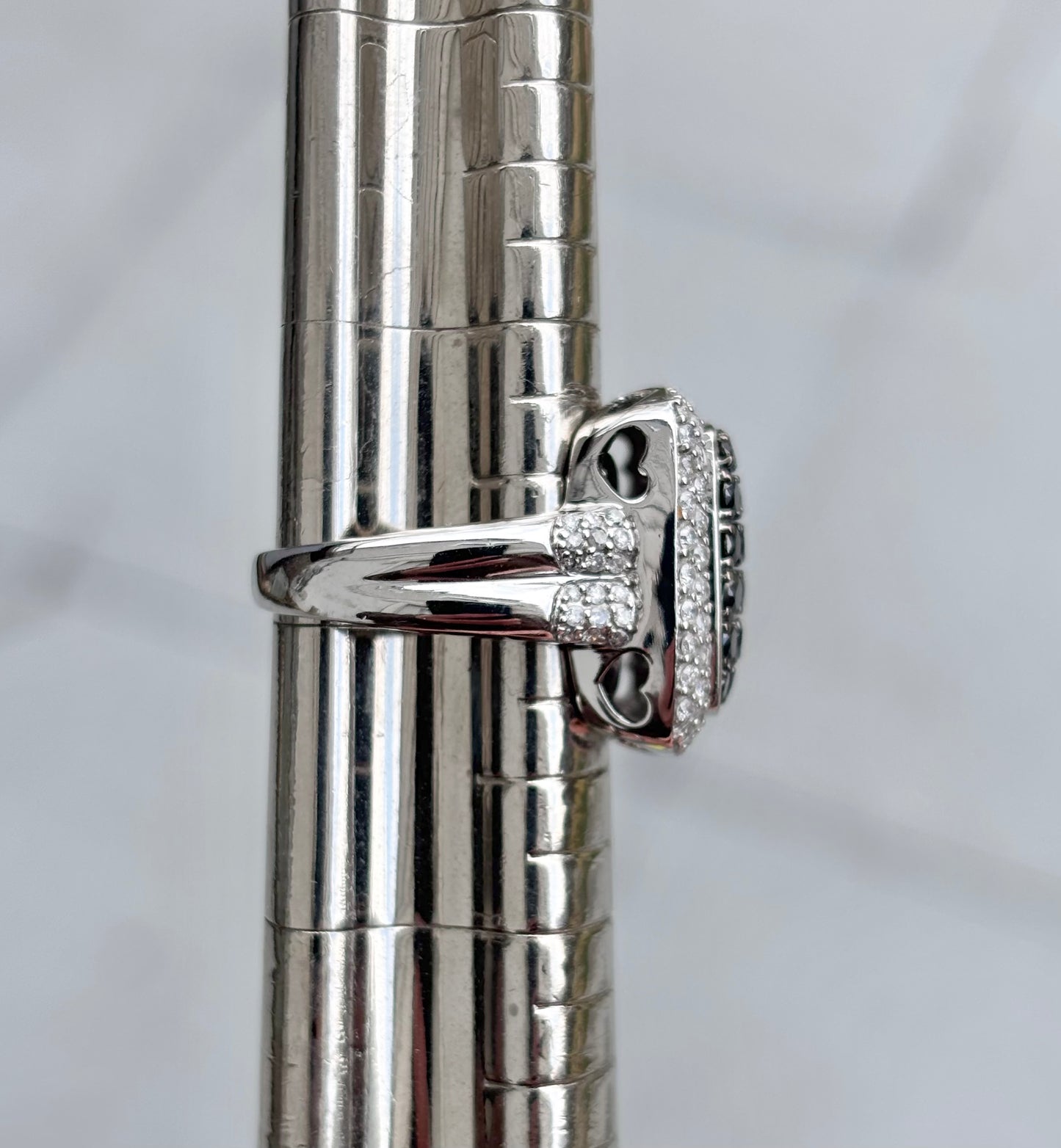 10K White Gold Black and Colorless Diamond Ring