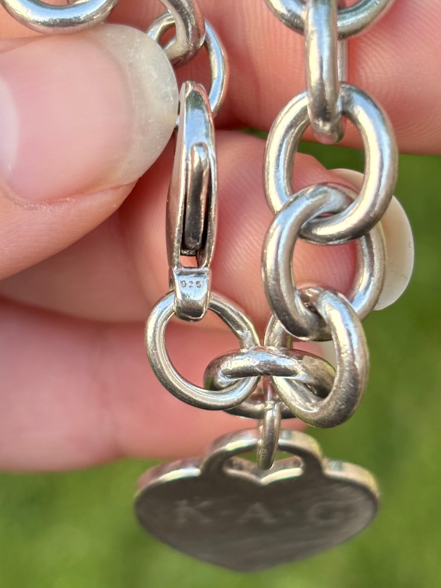 Tiffany & Co. Sterling Silver Flat Heart Tag Oval Link Bracelet
