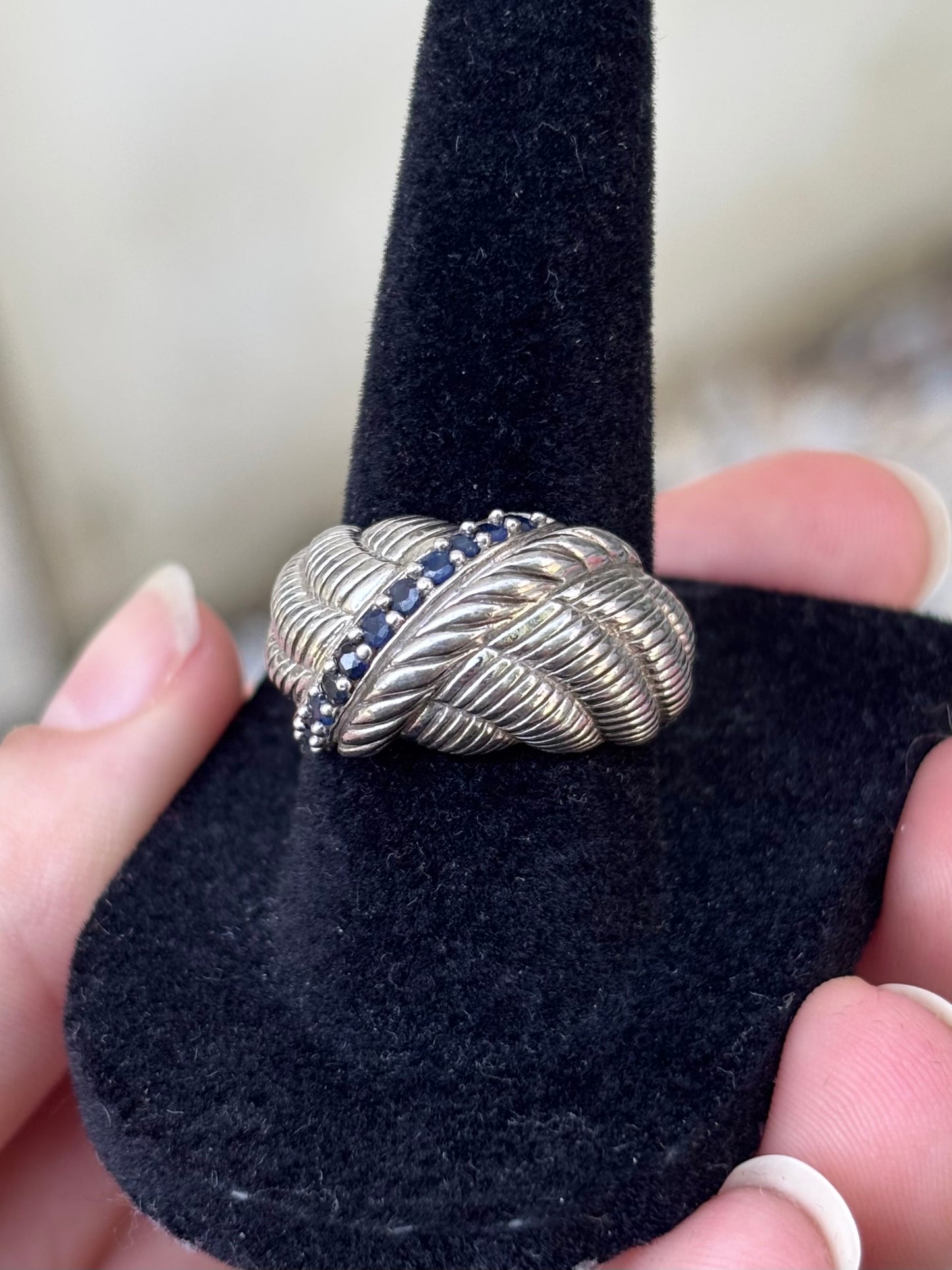 Judith Ripka Sterling Silver Natural Sapphire Ring & Matching Omega Back Earrings Set – Approx. 1.00 CTW