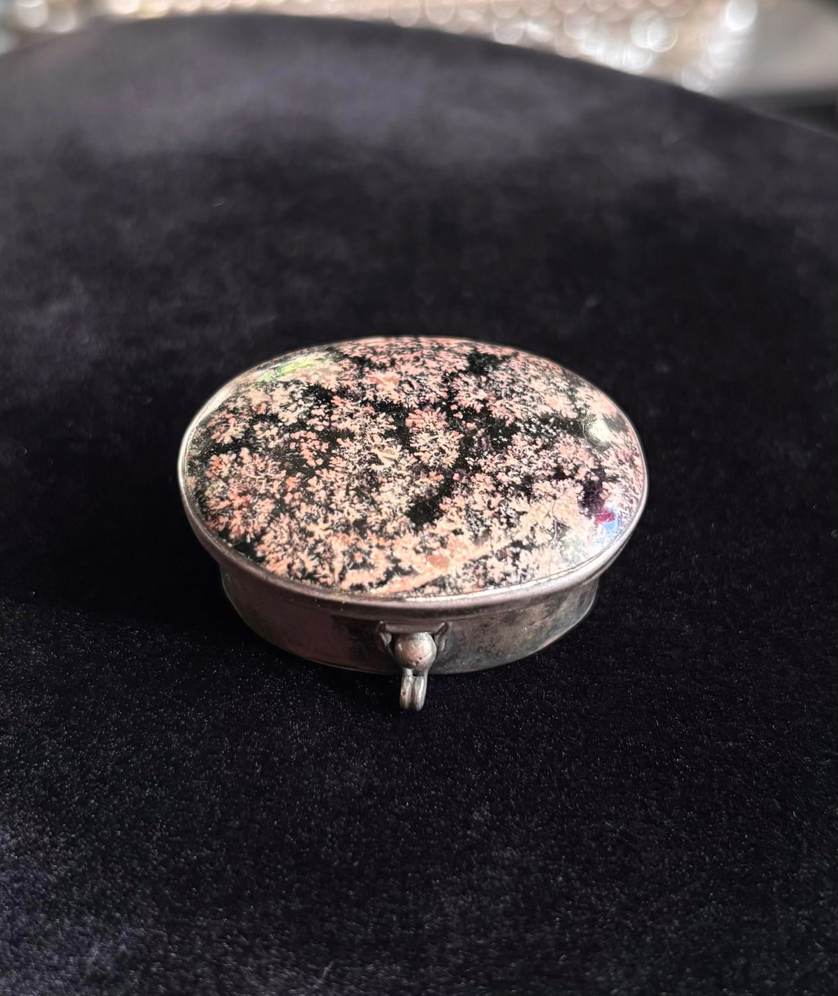 Vintage Taxco Mexico Sterling Silver Starry Night Obsidian Trinket Box