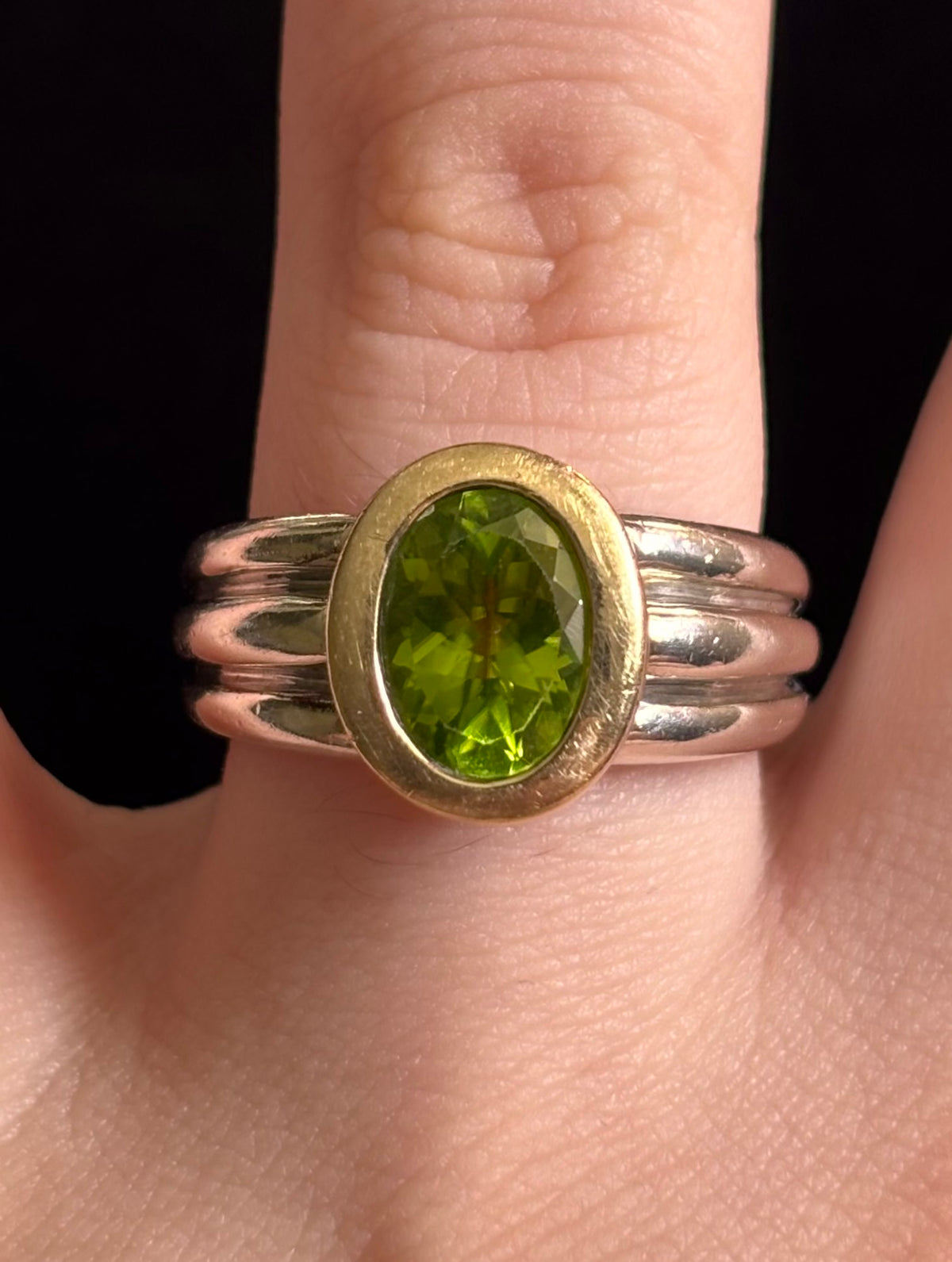 Lorenzo 18K Yellow Gold & Sterling Silver Oval Peridot Wide Band Ring