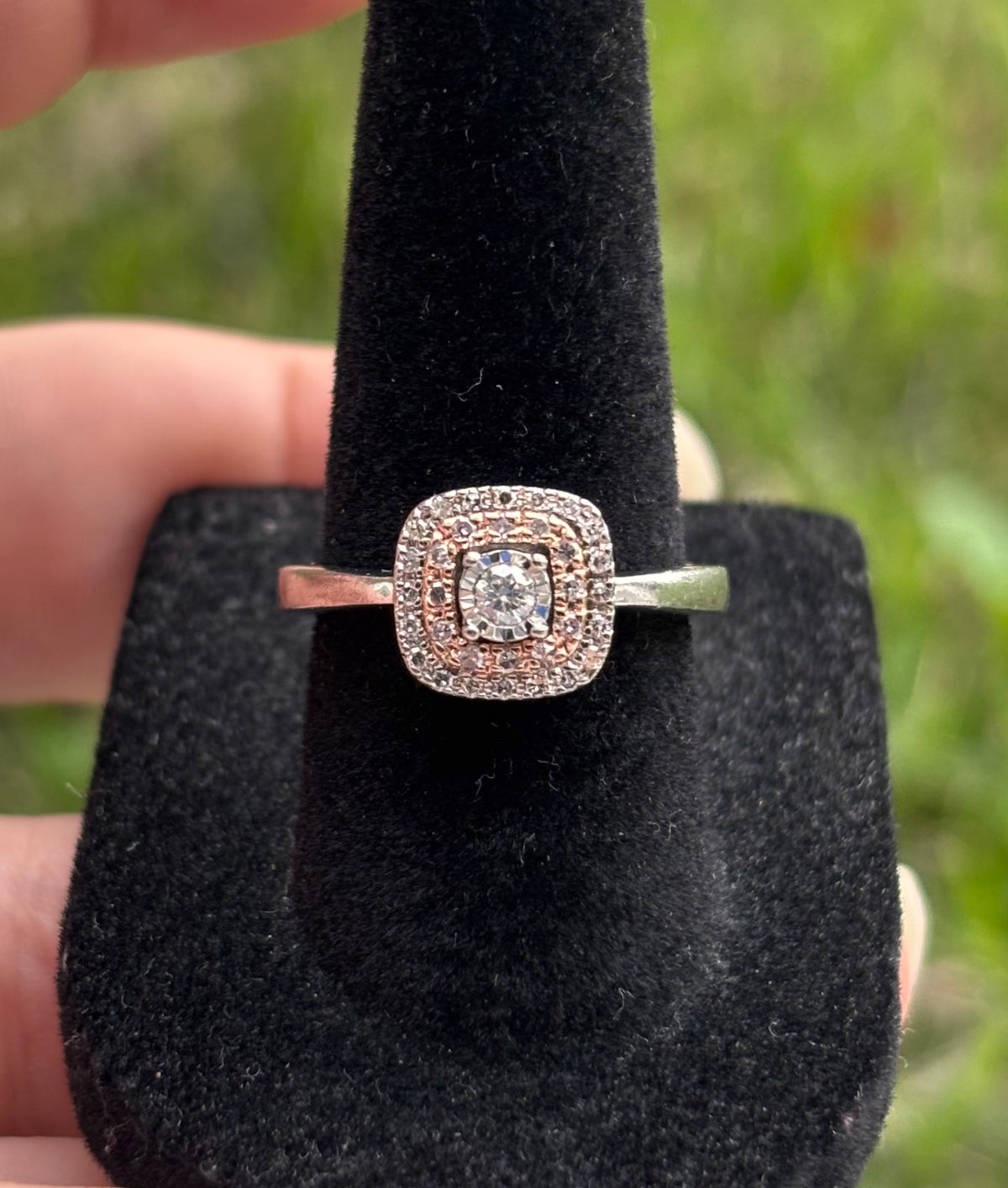 10K Rose Gold & Sterling Silver Natural Diamond Double Halo Ring