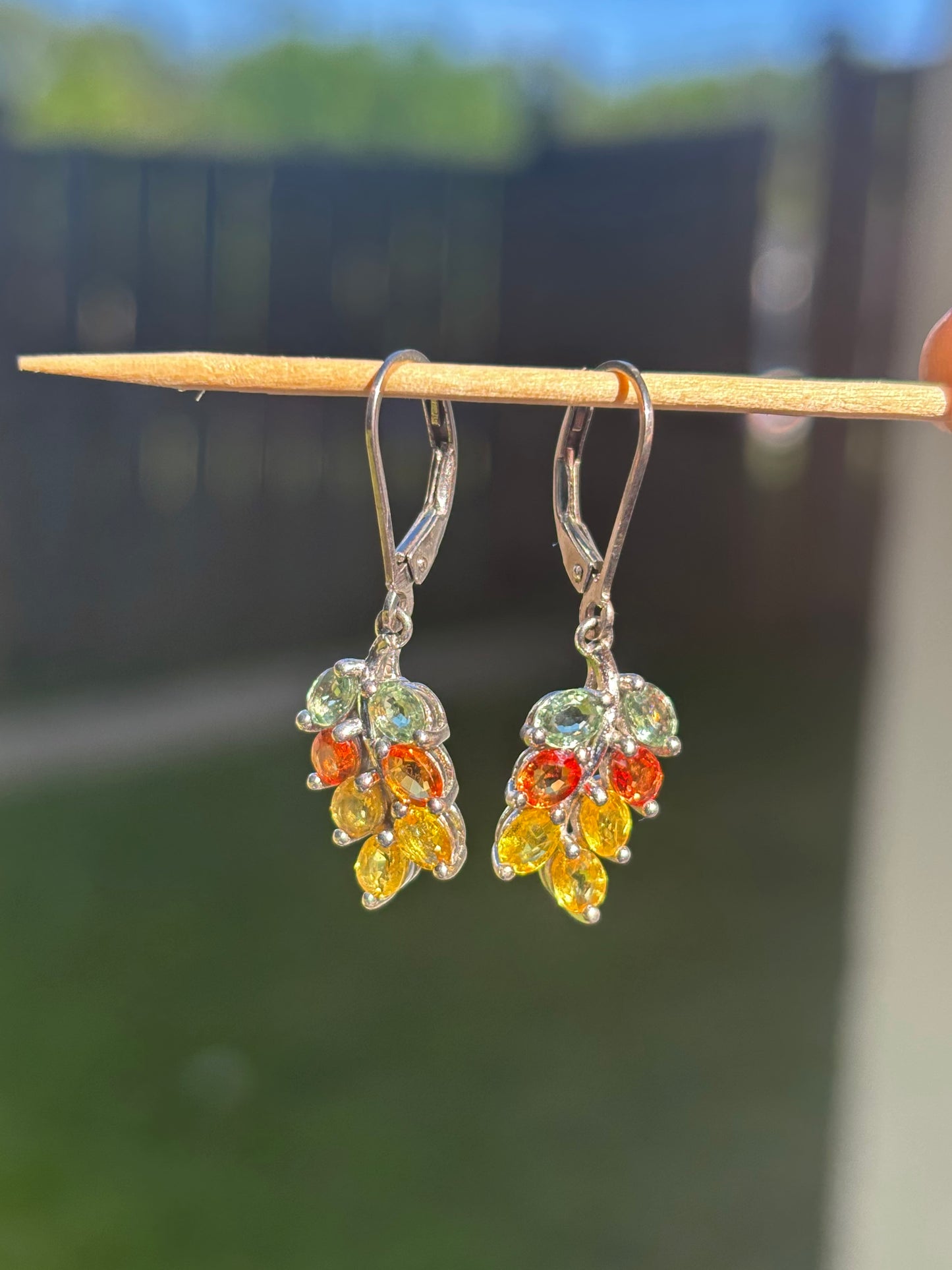 Multicolor Sapphire Leaf Dangle Earrings