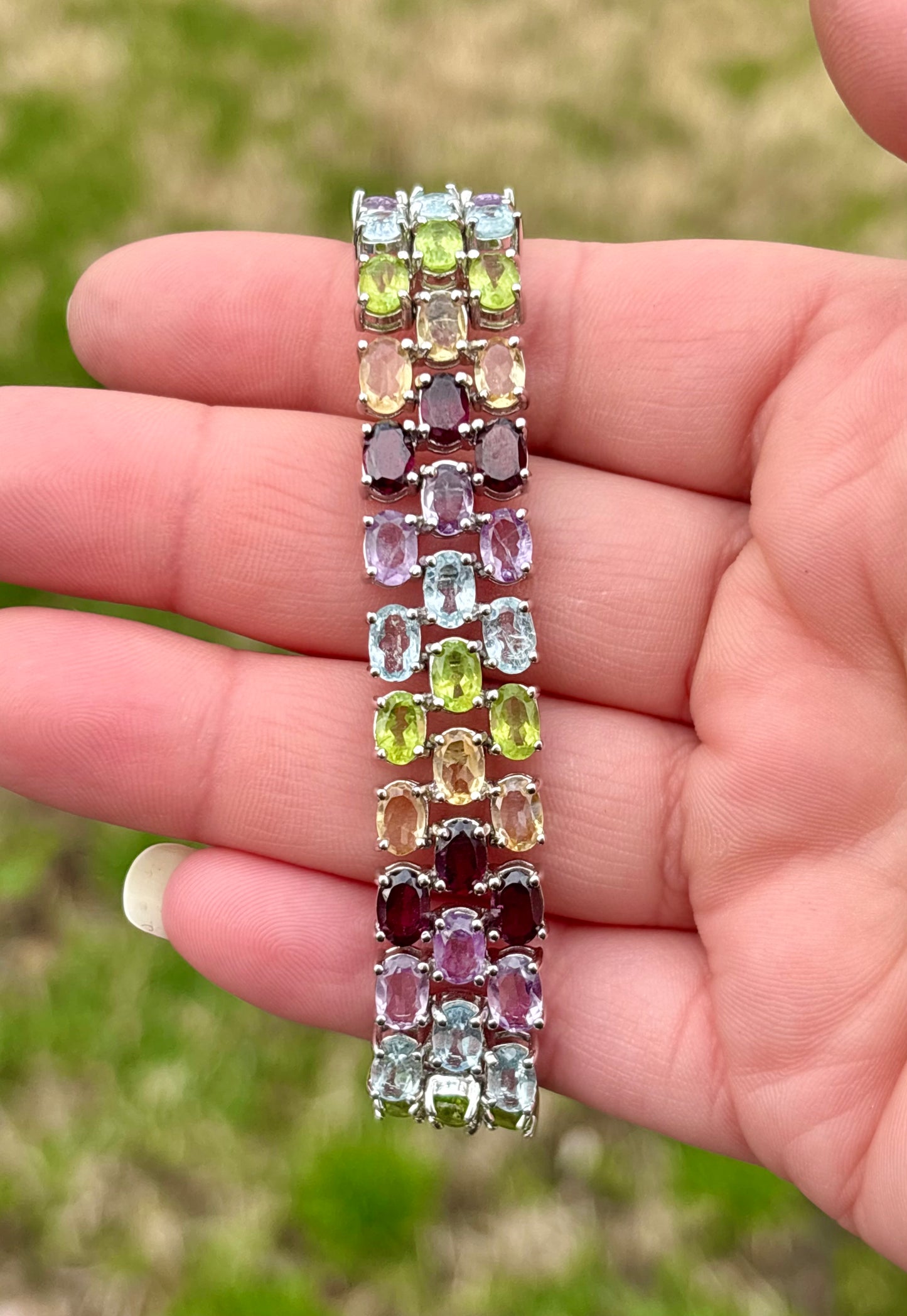 Tri-Row Arrow Multi-Gemstone Tennis Bracelet