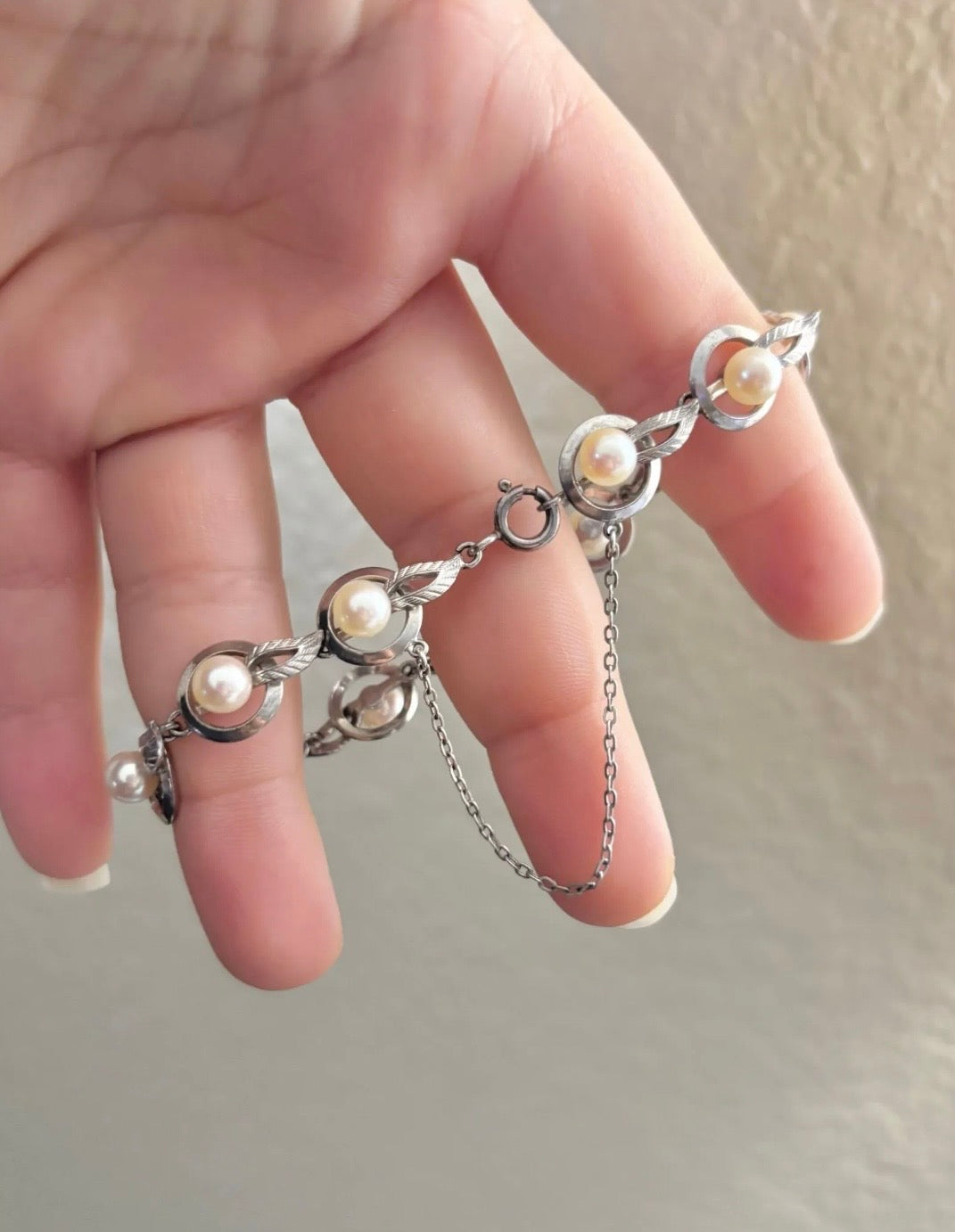 Mikimoto Vintage Japanese Akoya Pearl Leaf Bracelet