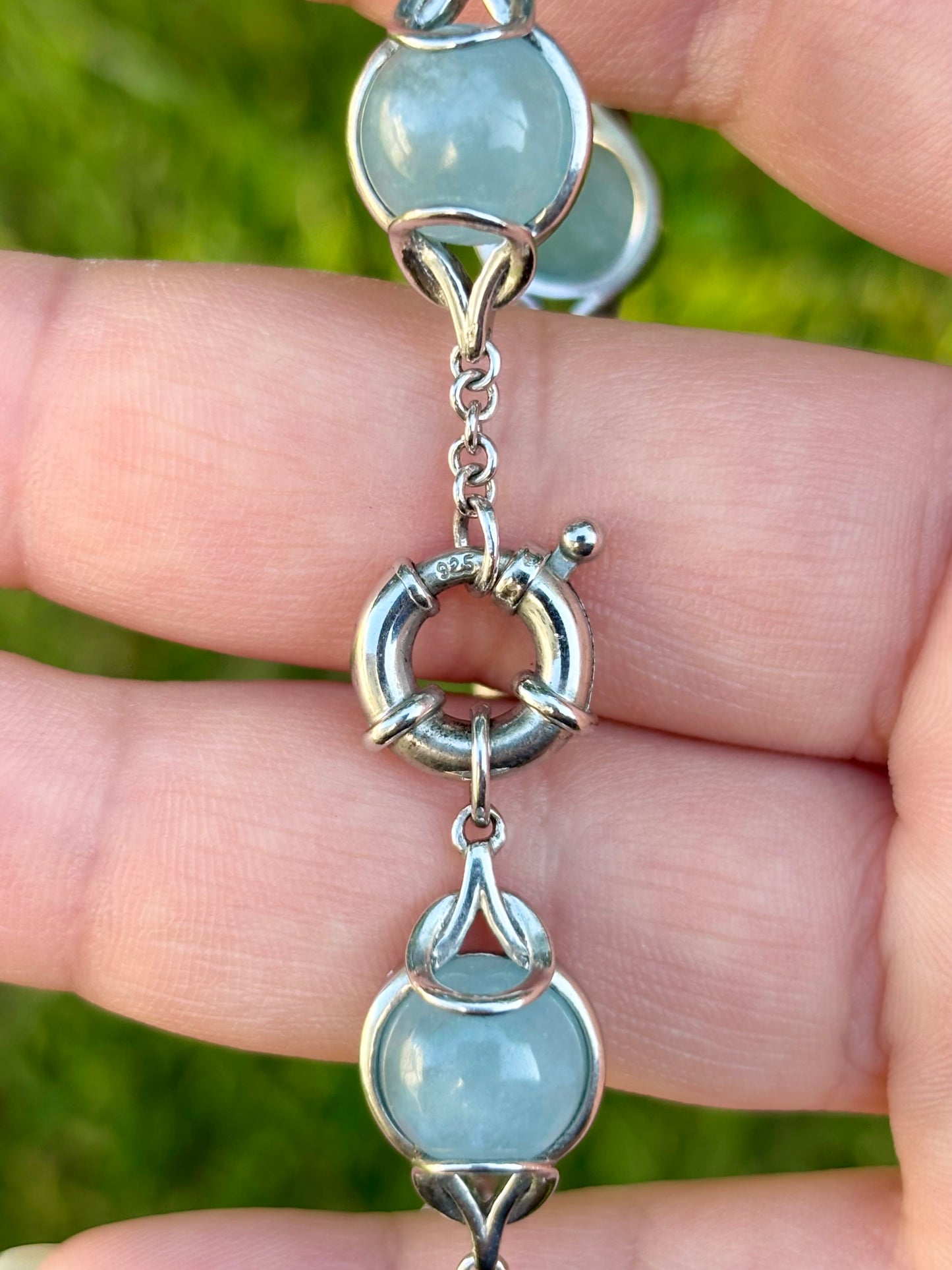 Vintage Sterling Silver Cabochon Aquamarine Bracelet