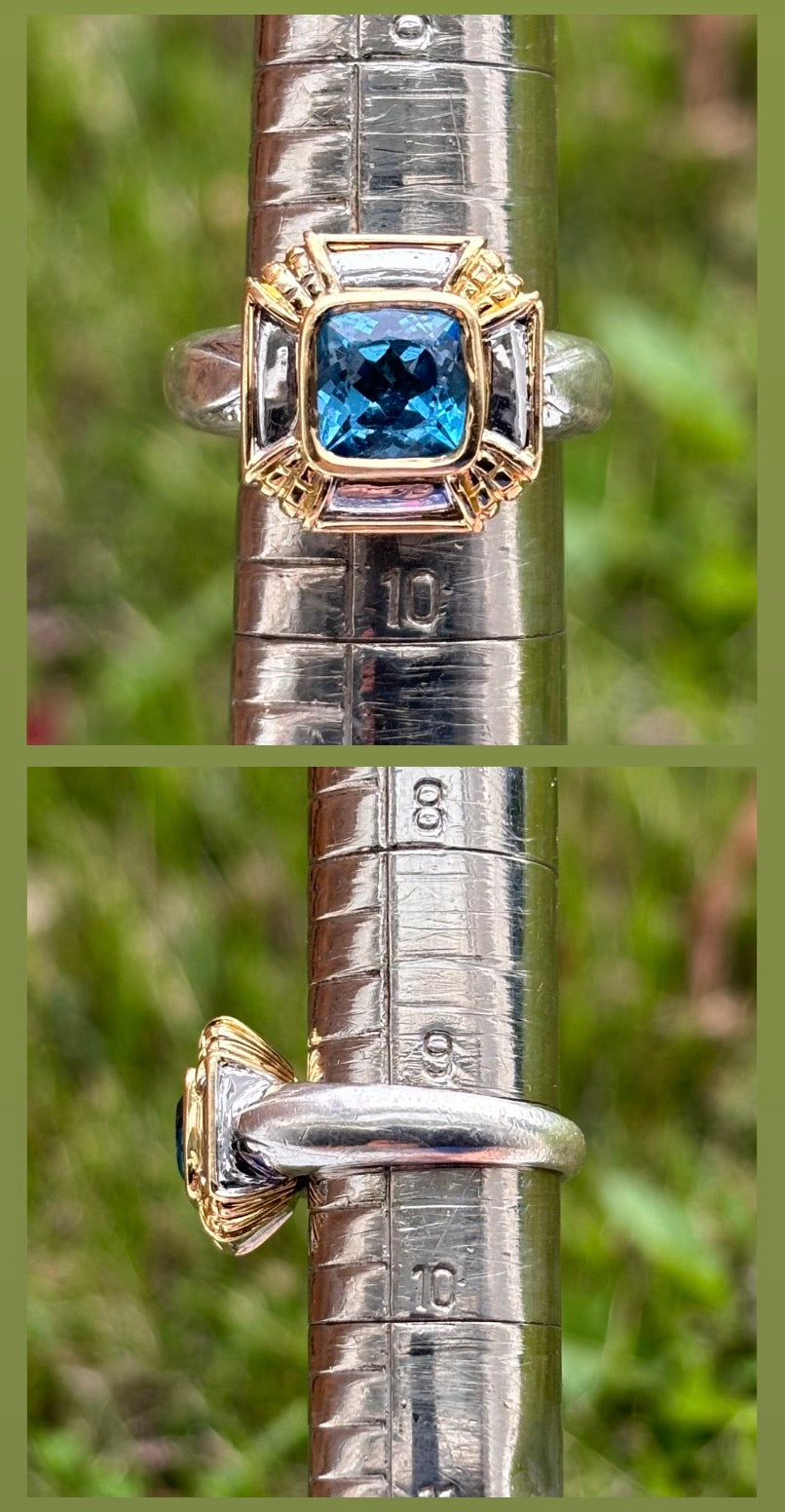 OTC International 18K Gold & Sterling Silver Blue Topaz Art Deco Ring