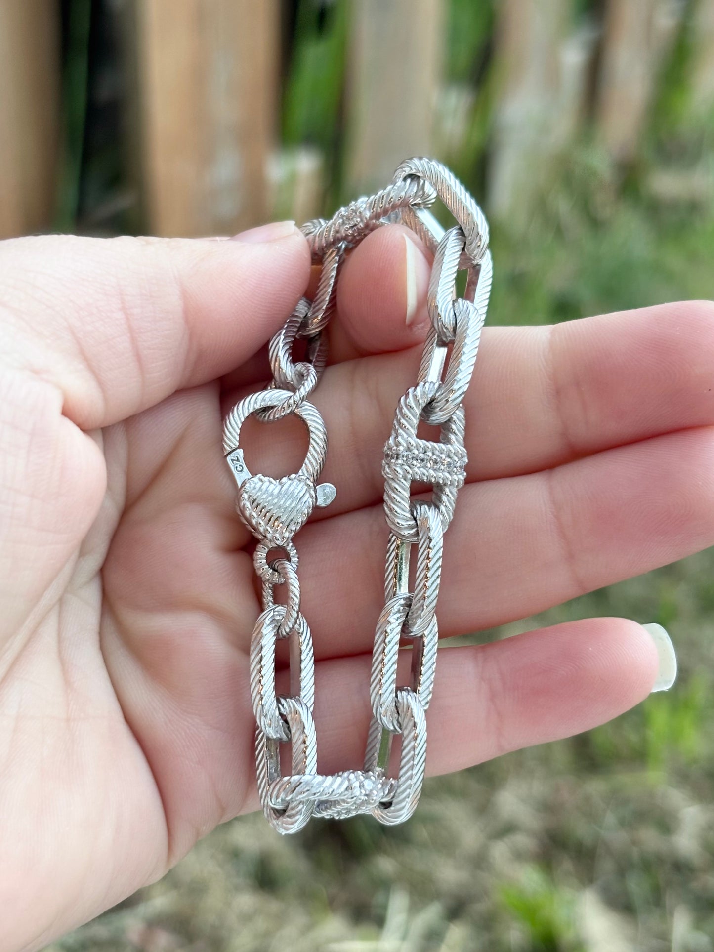 Judith Ripka Elongated Textured Diamonique Cable Link Bracelet