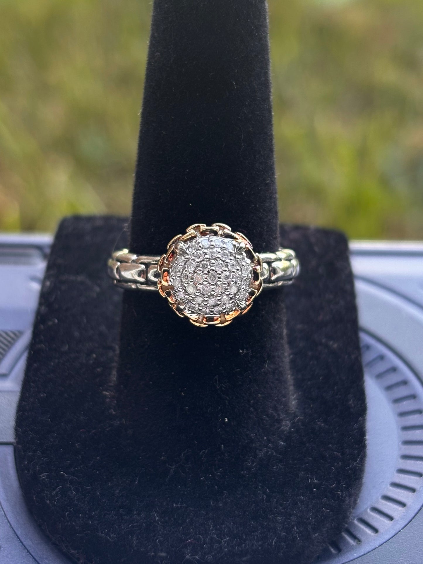 JAI by John Hardy Pave Diamonds in 14K Gold Chain Style Halo Ring