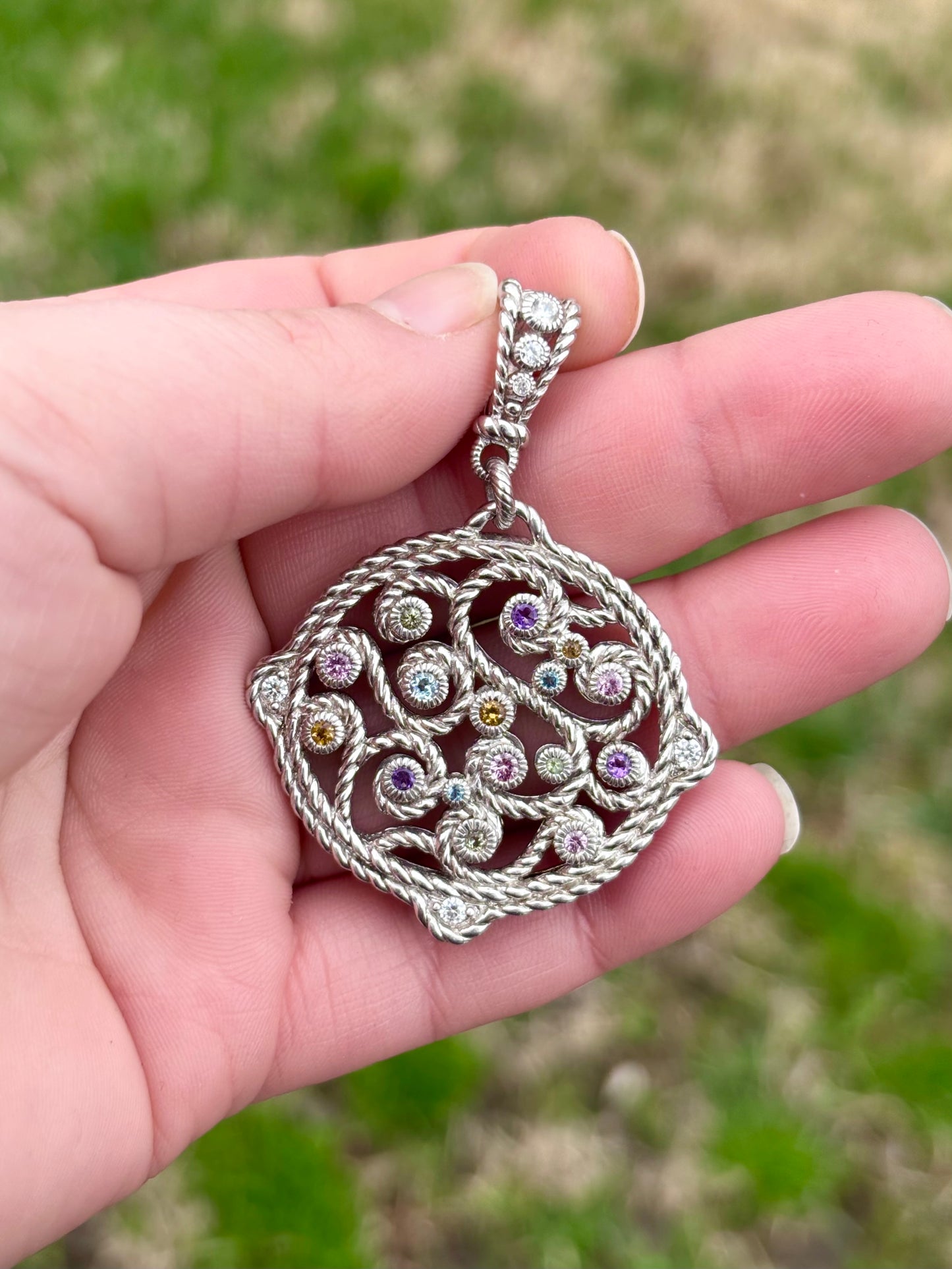 Judith Ripka Multi-Gemstone Swirly Pendant