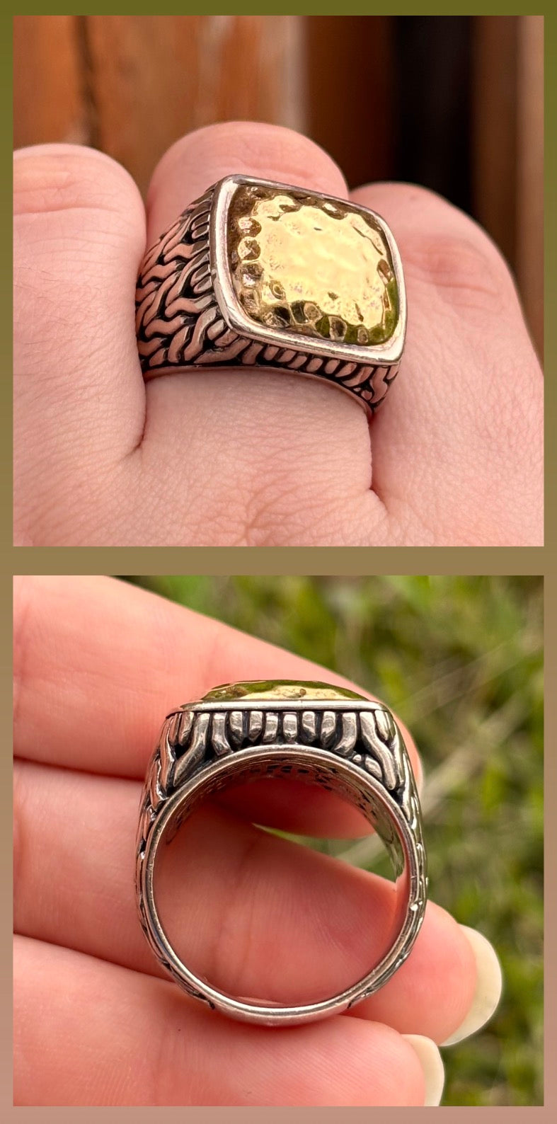 John Hardy Palu Hammered Chain 22K Yellow Gold & Sterling Silver Ring