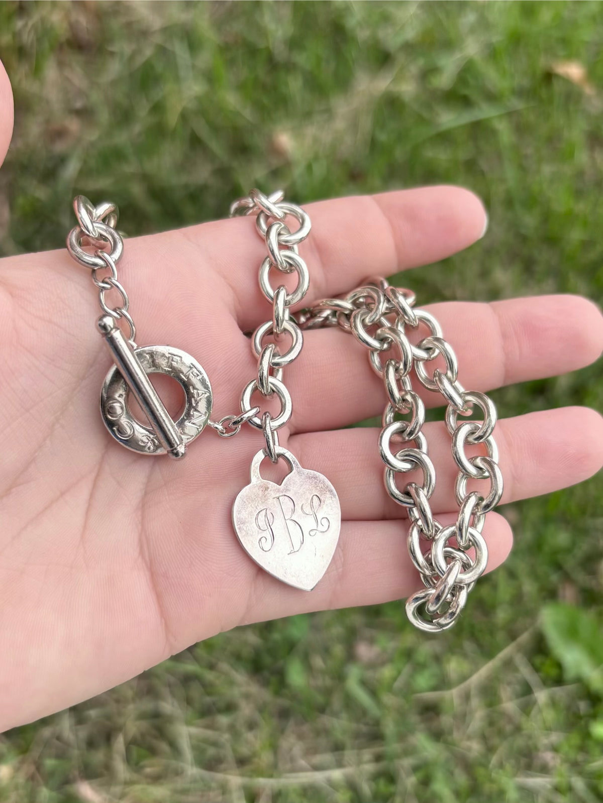 Tiffany & Co. Sterling Silver Heart Tag Toggle Link Necklace - Engraved