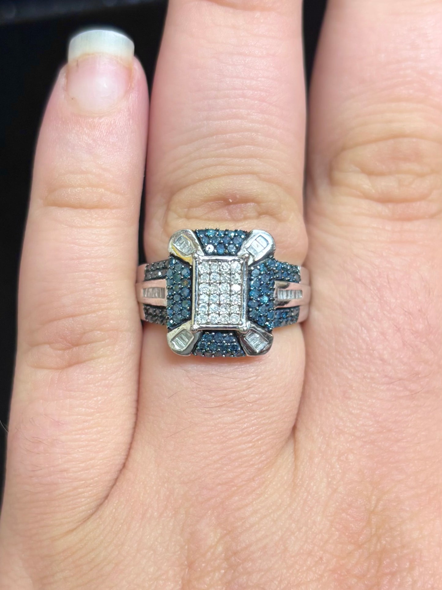 Blue and Colorless Diamond Men's Ring