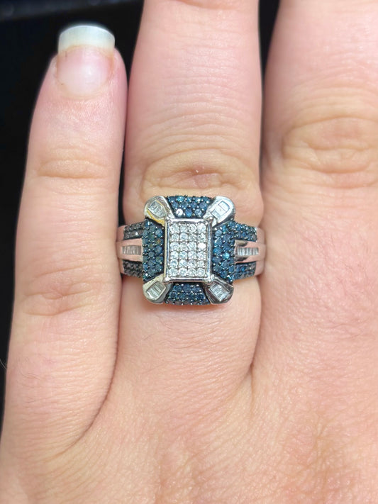 Blue and Colorless Diamond Men's Ring