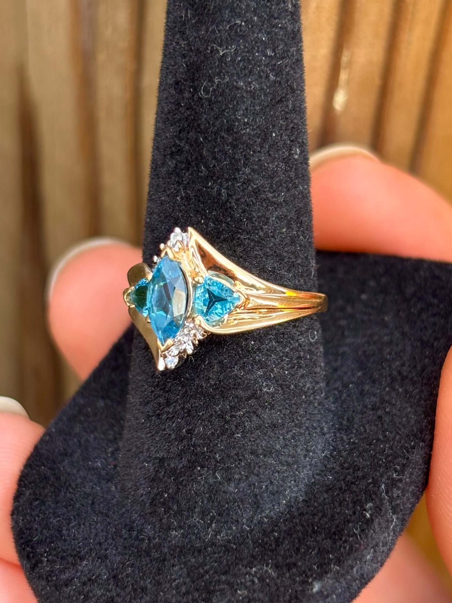10K Swiss Blue Topaz with Diamond Accents Ring